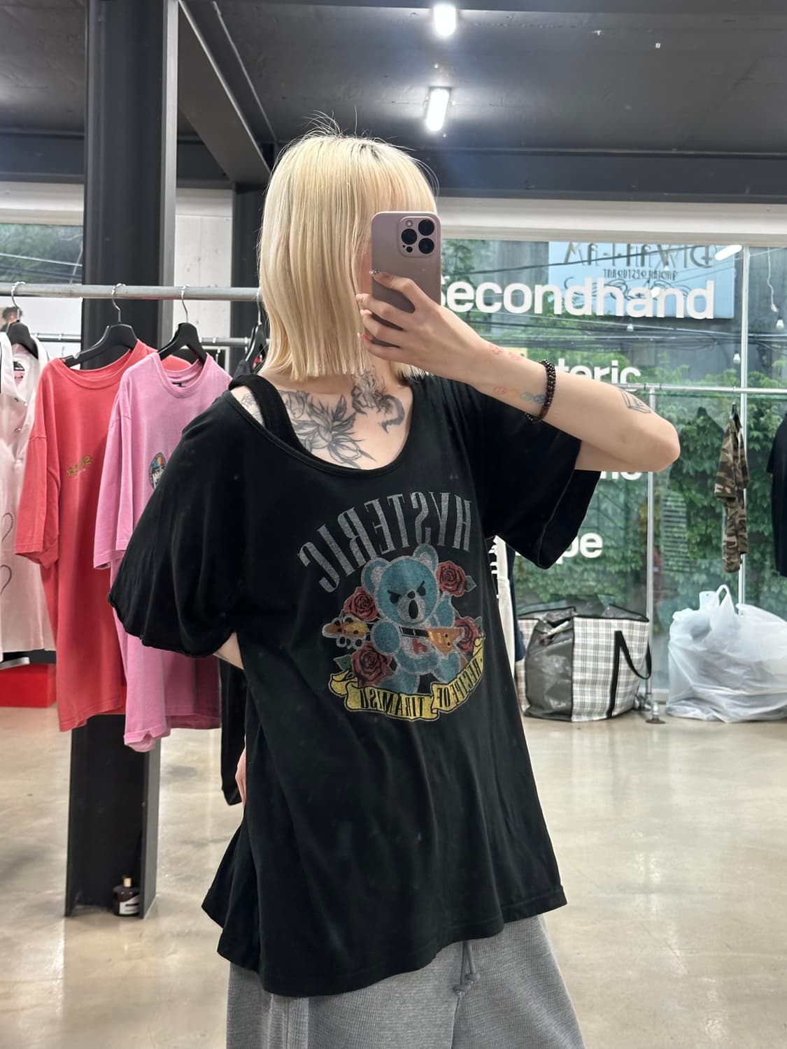 히스테릭 글래머 퍽베어 와이드넥 반팔 티셔츠 상품이미지4