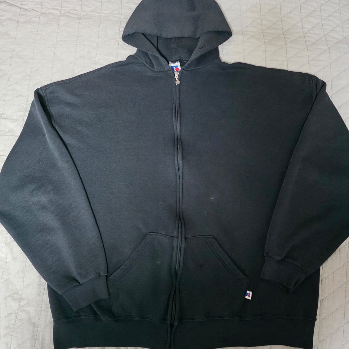 [XXL] 90s 빈티지 러셀 애슬레틱 후드집업 블랙 ver. 데미지 상품이미지1