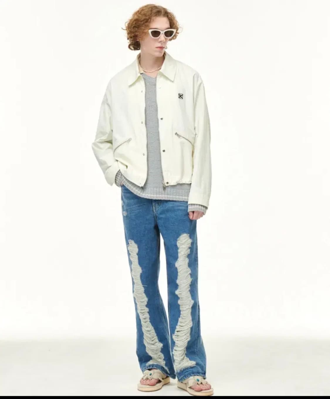 (L) 세터 디스트로이드 뉴트로 핏 데님 팬츠 레트로 블루 상품이미지1