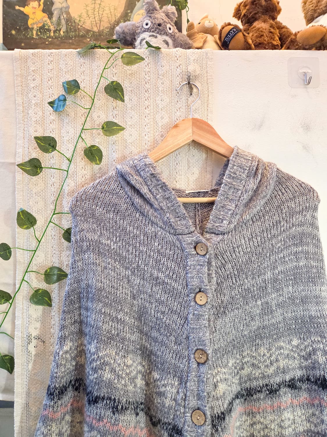 러블리 패턴 후드 케이프 가디건 상품이미지2