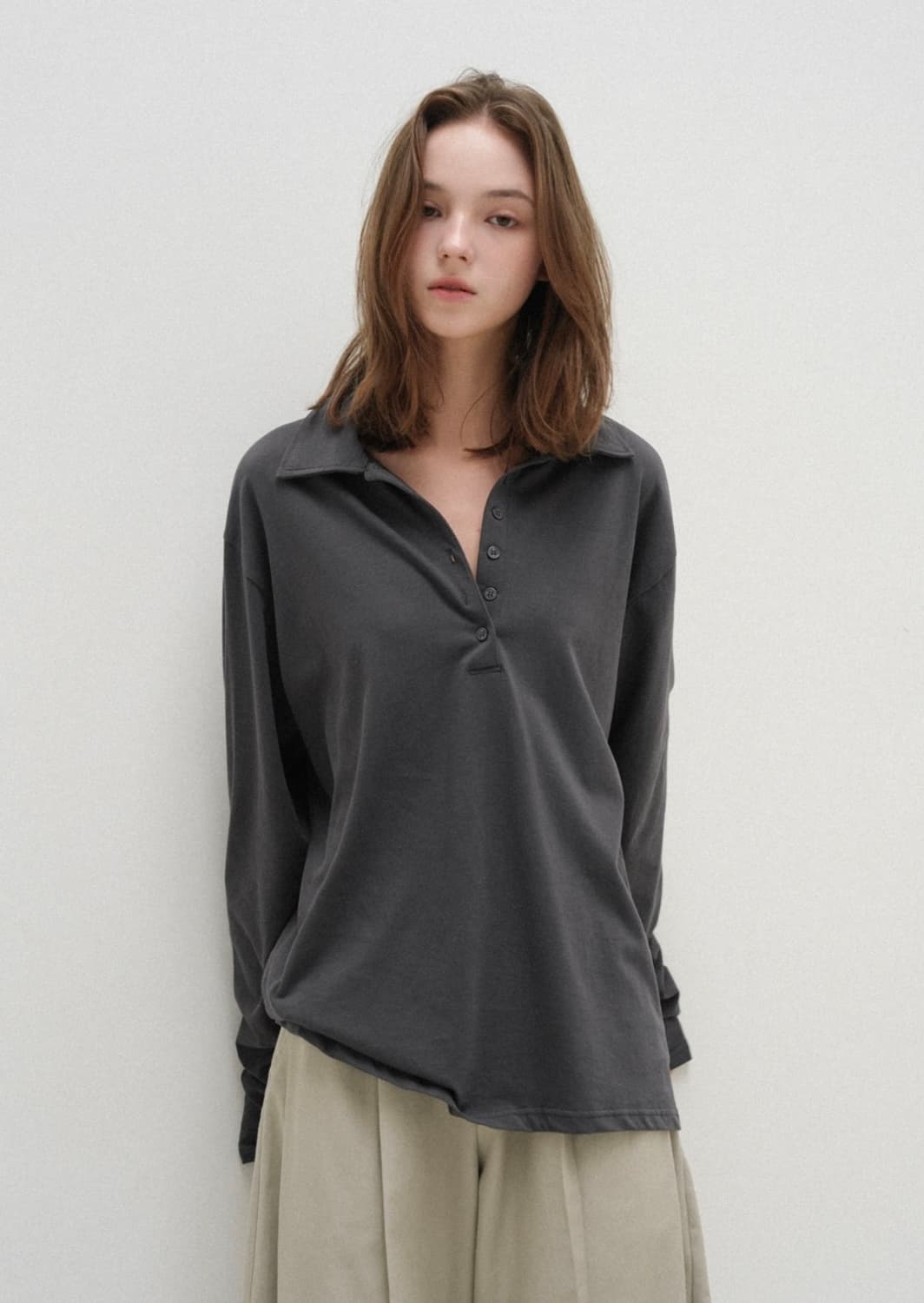 (새상품) 프렙포더 rise collar button top 카라티 상품이미지2