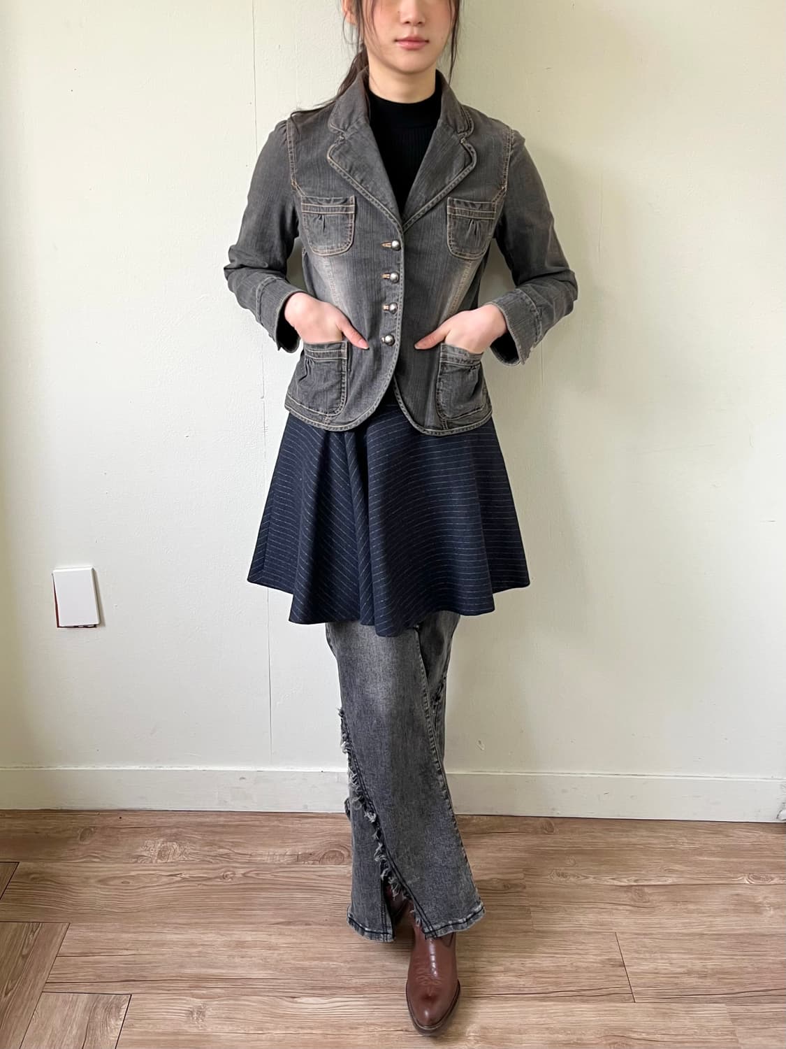 23 Vingt-trois 차콜 스트라이프 스커트 상품이미지7