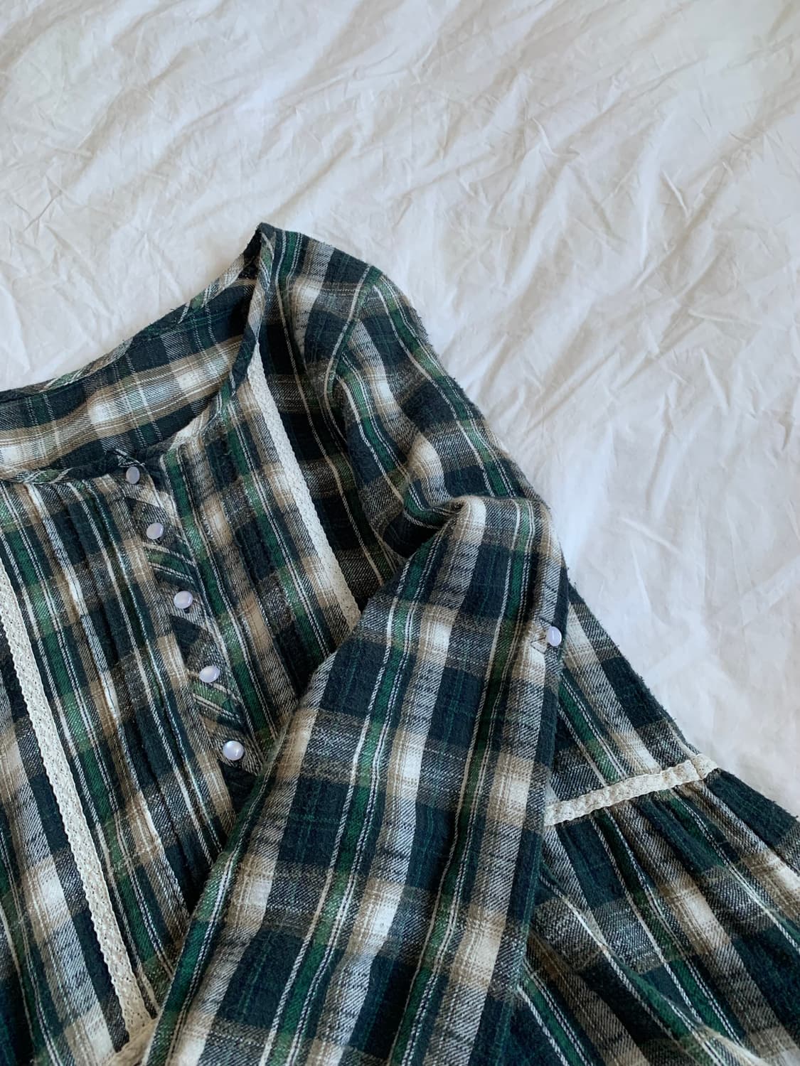 그린 체크 블라우스 상품이미지5