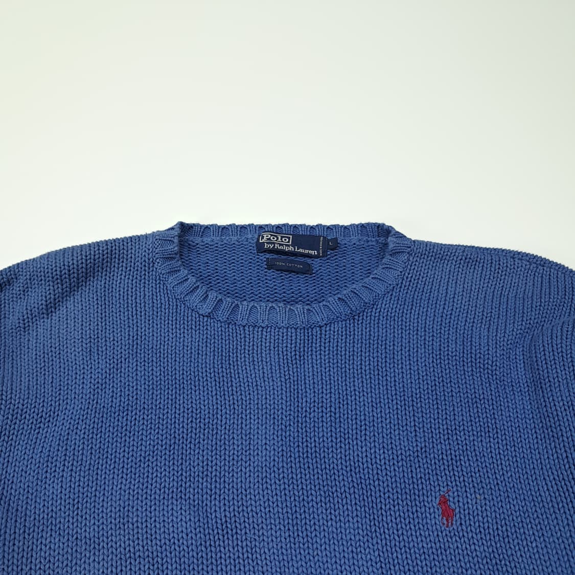 CL027 폴로 코튼 청키 레드포니 스카이블루 니트 스웨터 상품이미지2