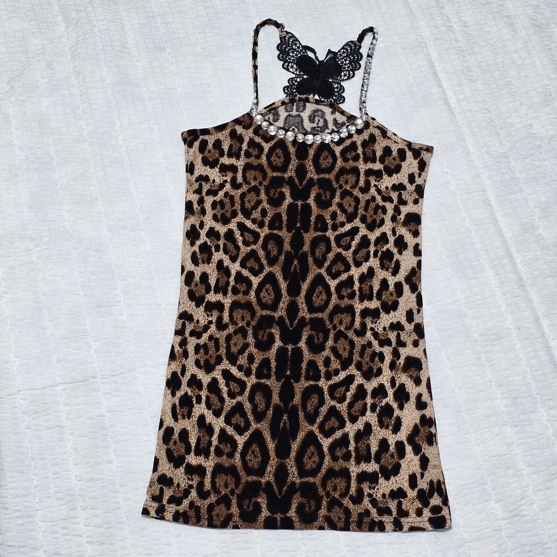 오네갸루 호피레오파드 버터플라이 레이스 등트임 슬리브리스 상품이미지3