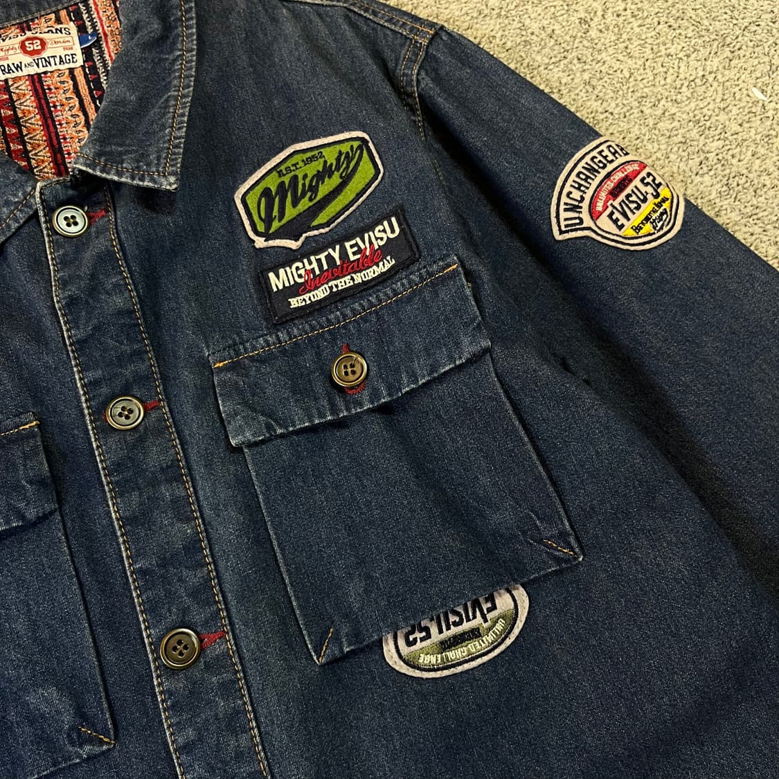 에비수 진스 에스닉 패치 데님 셔츠 상품이미지2