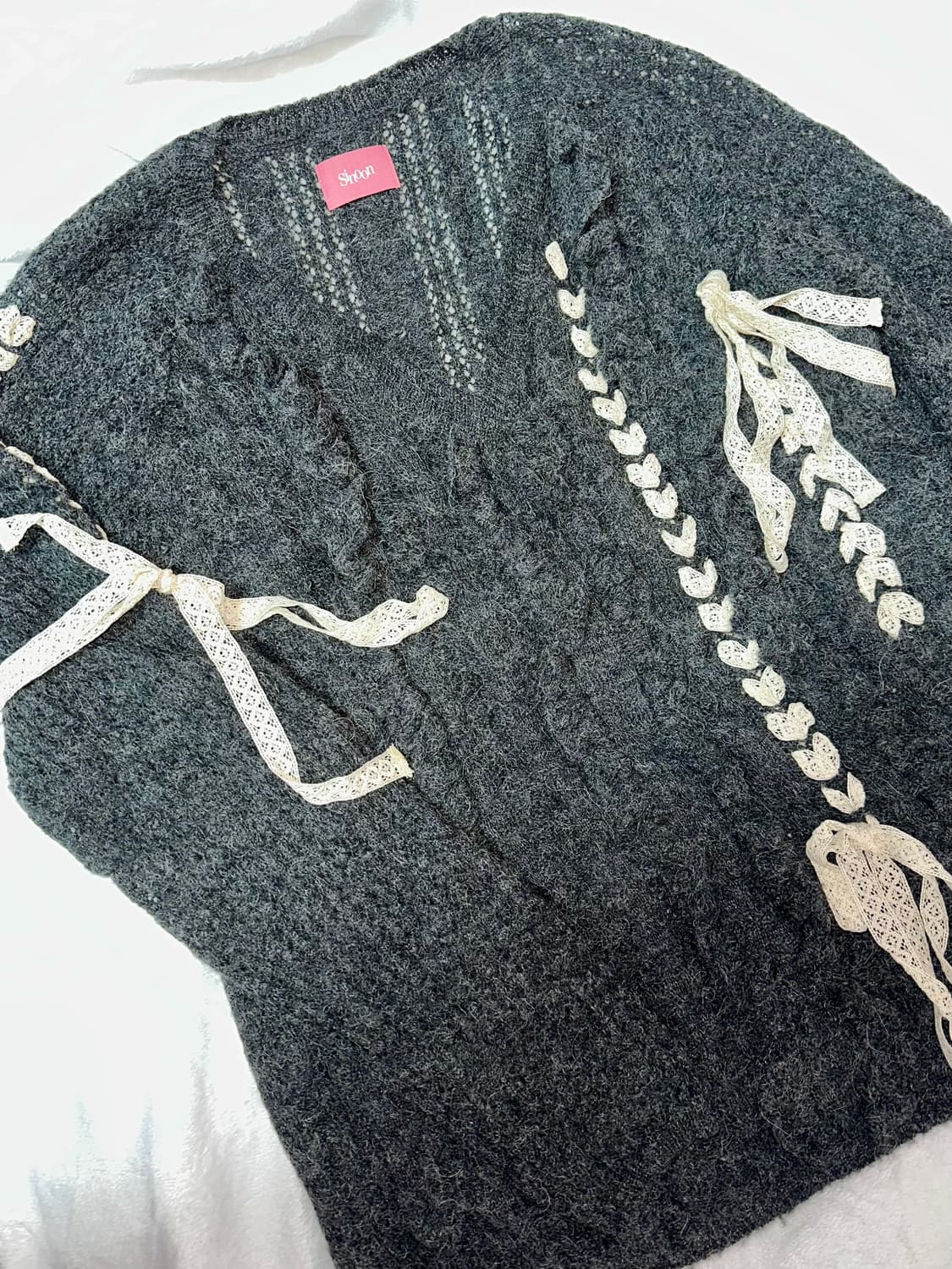 시눈 sinoon 크로셰 리본타이 브이넥 니트 상품이미지2