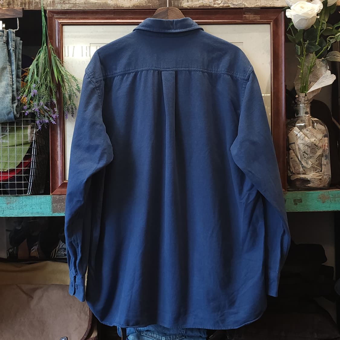 90s 엘엘빈 워크셔츠 헤비코튼 투포켓 샤모아 셔츠 오크 페이딩 블루 L 상품이미지3
