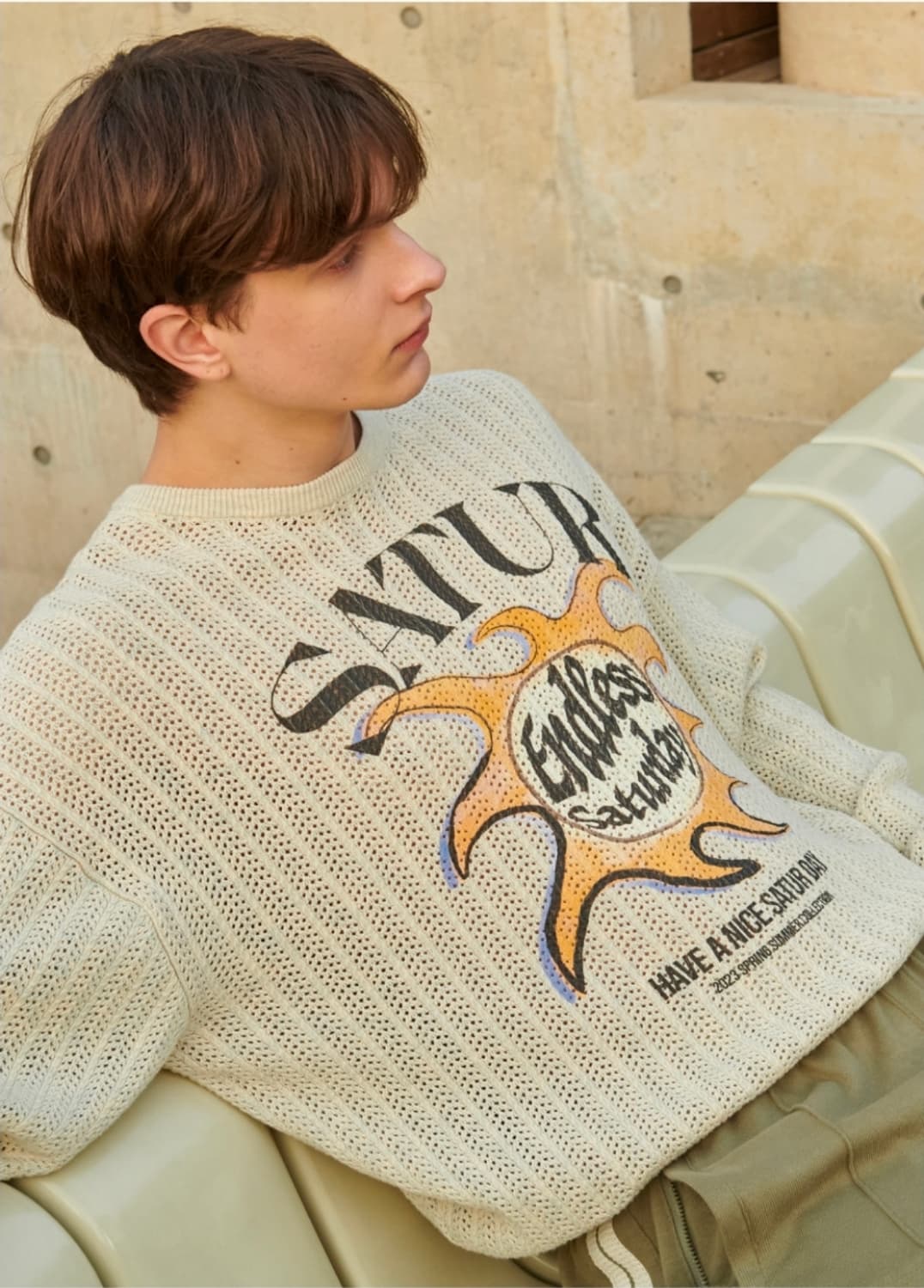 세터(Satur) 이비자 썬 레트로 그래픽 메시드 니트 Free 상품이미지3