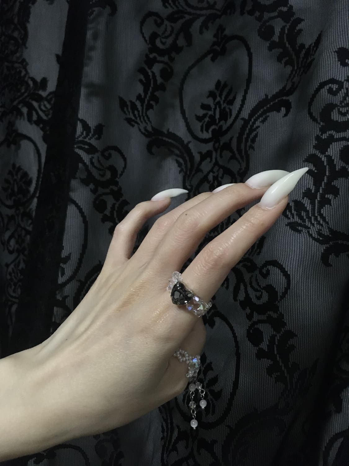Vintage 스윙셋 레이어드 하트 비즈 링 반지 블랙 상품이미지6