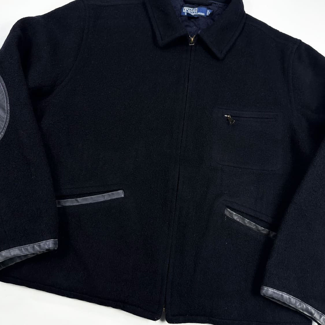 90s 폴로 랄프로렌 울 모직 앨보우 패치 블루종 L 상품이미지3