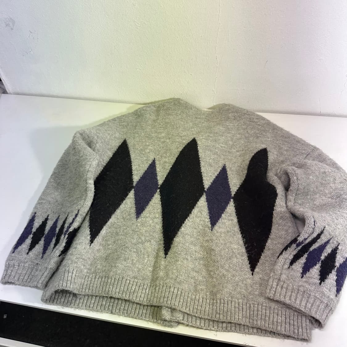 우먼M-L 아웃스탠딩 루즈핏 아가일 보카시가디건 상품이미지4