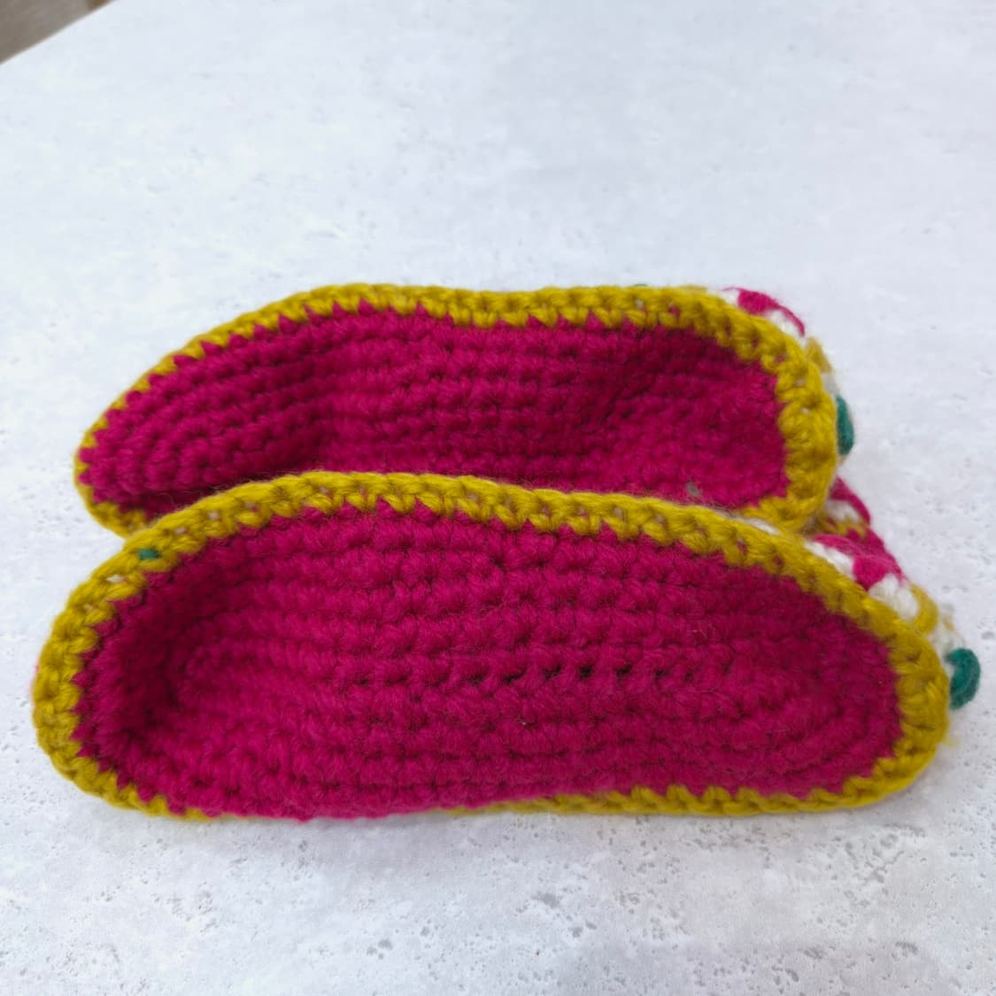 핑크 옐로우 손뜨개 코바늘 니트 빈티지 룸슈즈 상품이미지5