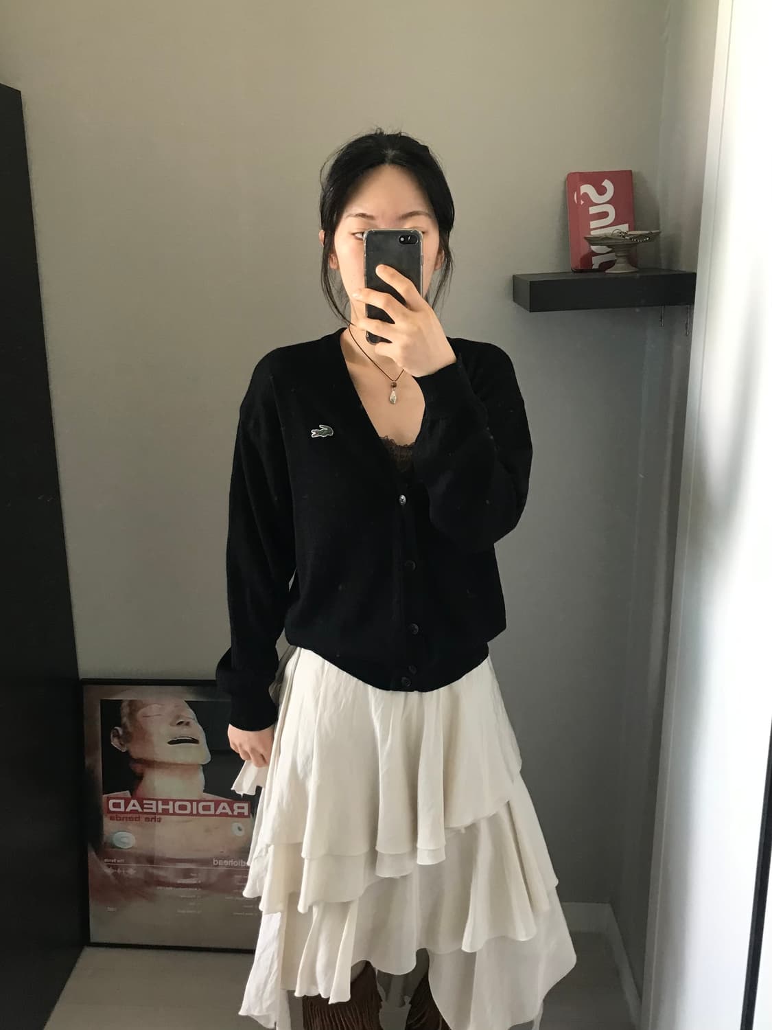 (주)서광 라코스테 로고 모직 블랙 가디건 상품이미지3