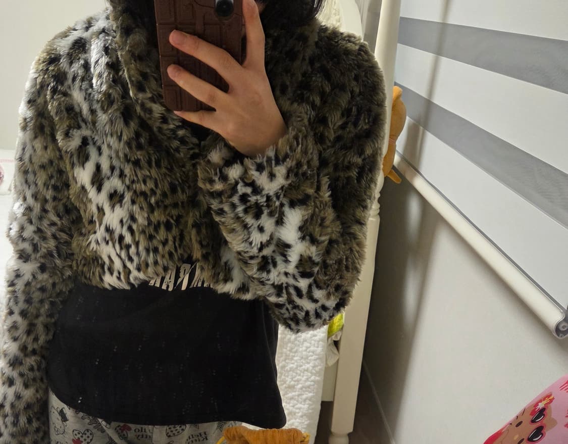 갸루 오네갸루 호피 레오파드 퍼 자켓 후드집업 상품이미지2