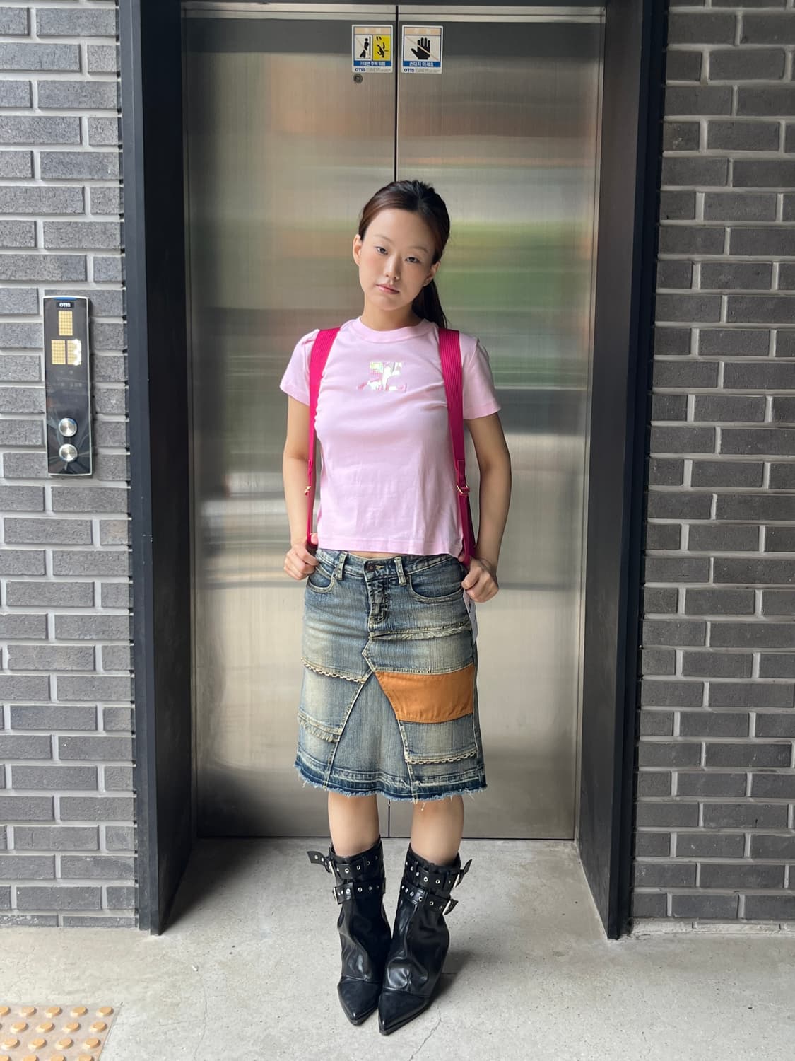 00s Courreges 꾸레쥬 스팽글 로고 탑 핑크 상품이미지4