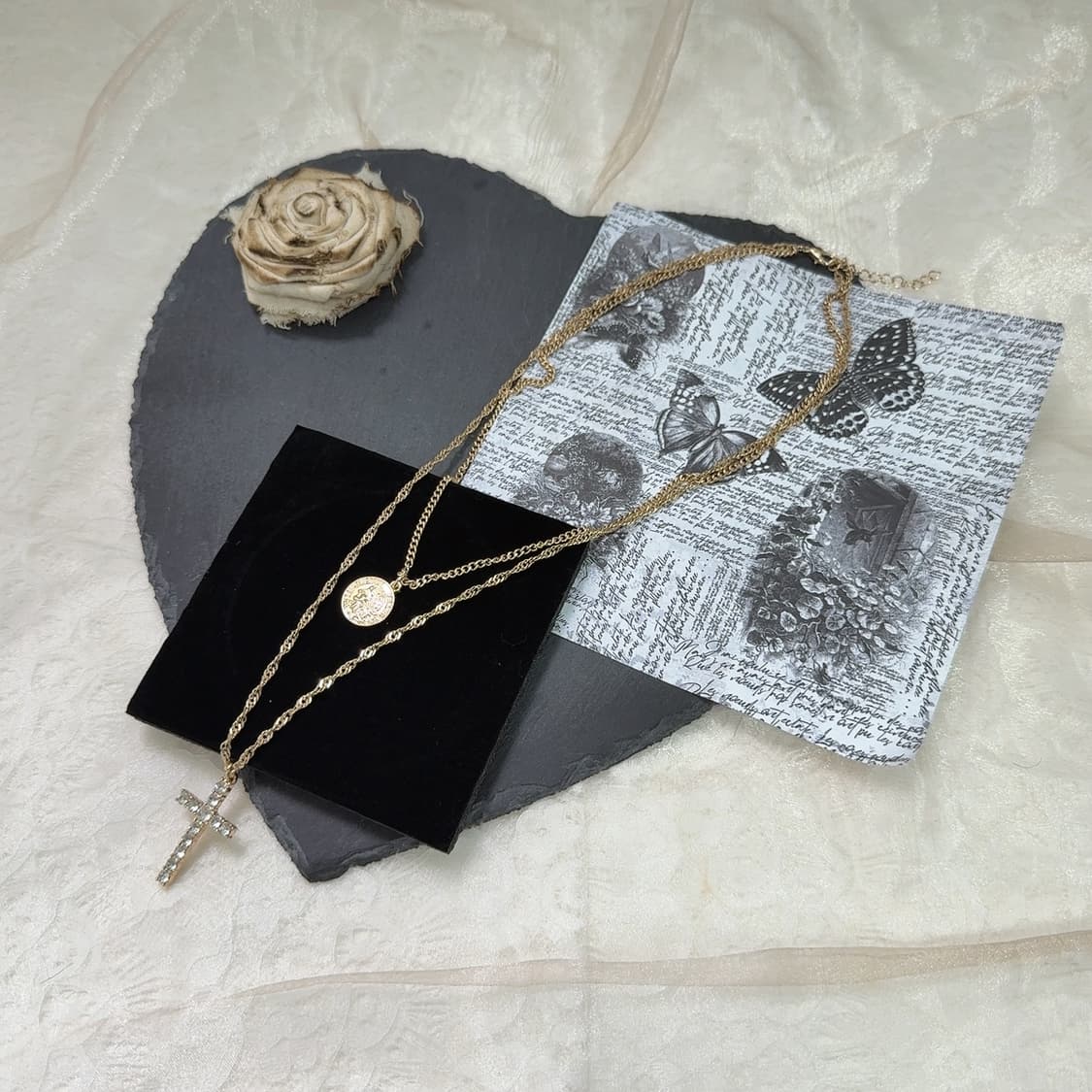 빈티지 에스닉 꽈배기 쿠바체인 십자가 레이어드 목걸이 상품이미지2