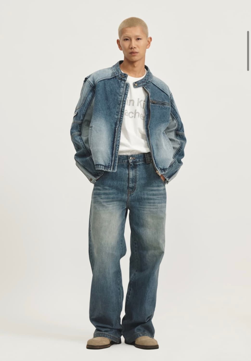 마뗑킴 x 피치스 코팅 워시드 데님 팬츠 블루 상품이미지1