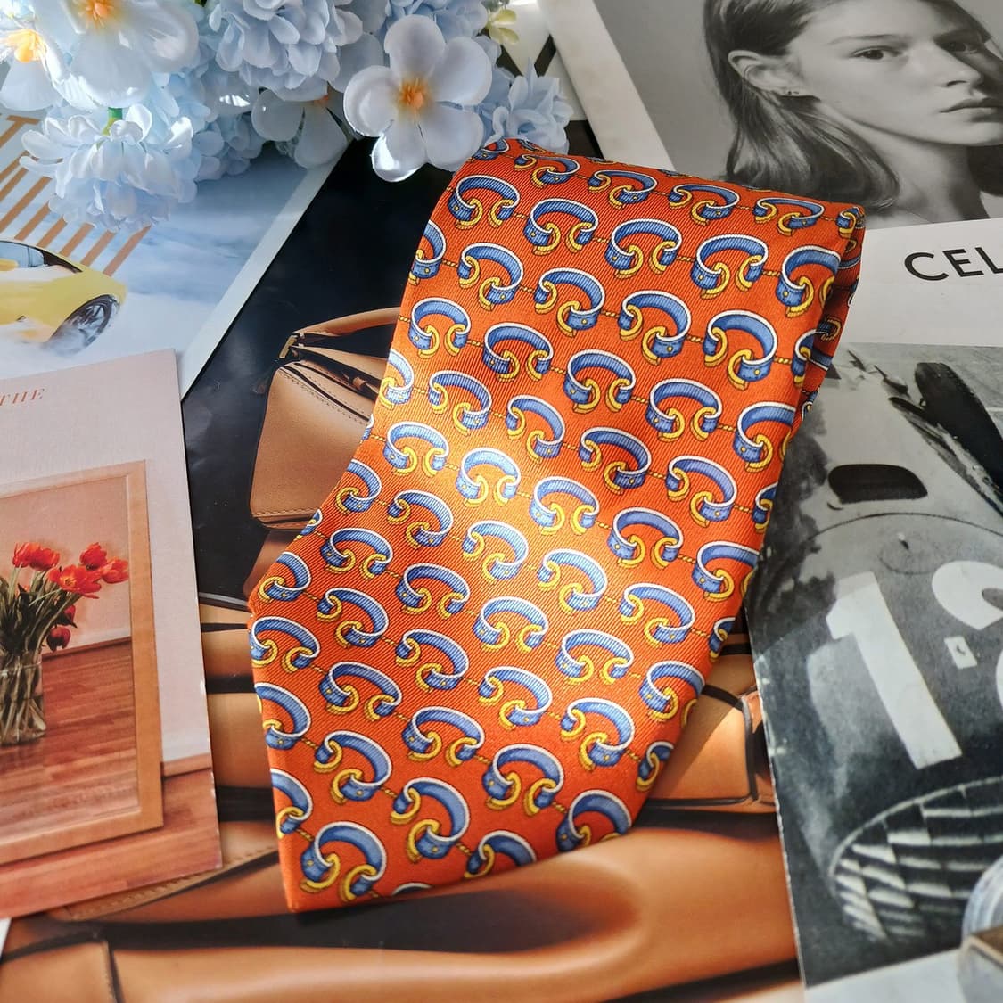 셀린느 실크 오렌지 팔찌 모티브 넥타이 9.5cm A+등급 A19482
 상품이미지4