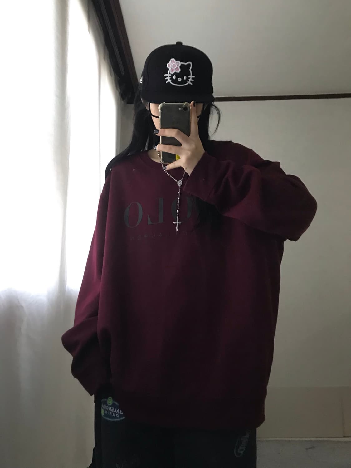 폴로 버건디 오버핏 맨투맨 상품이미지4