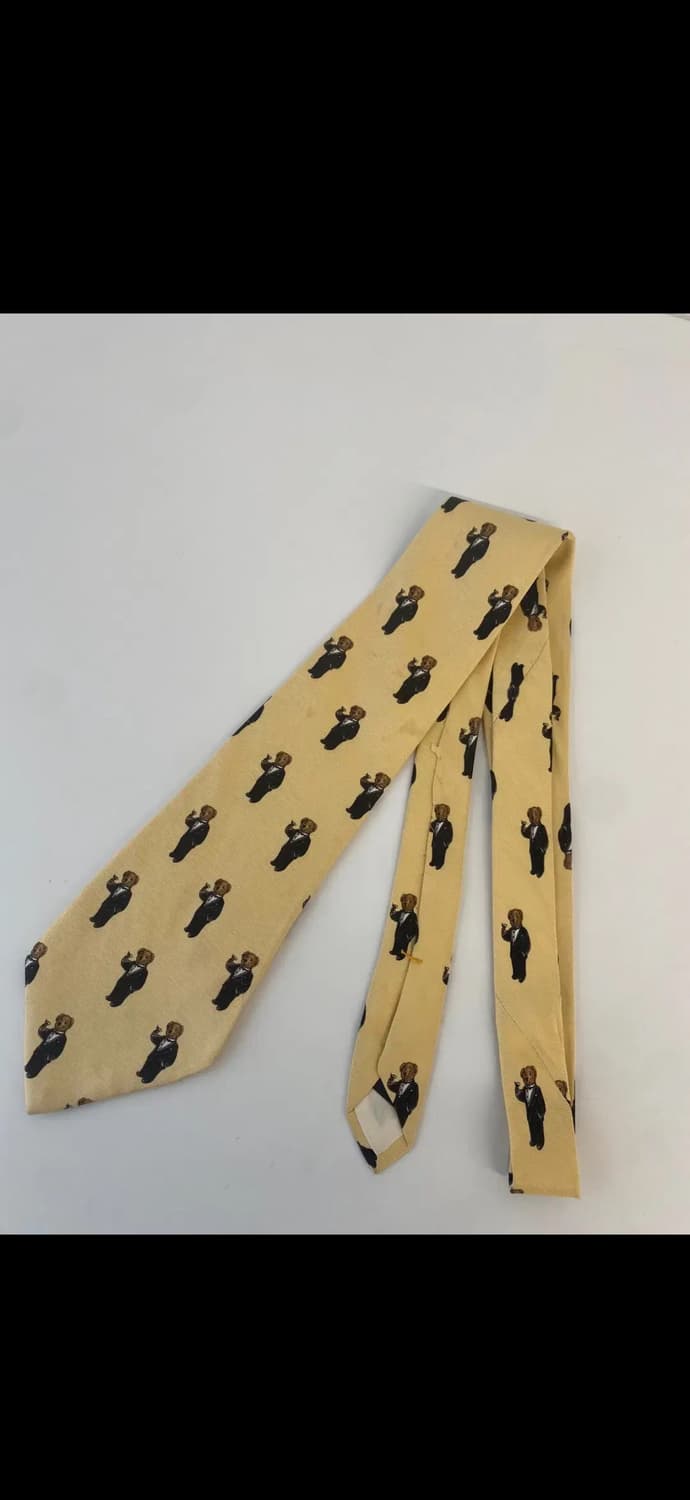 올드 폴로 POLO 와인잔 곰돌이 패턴 USA 메이드 실크 넥타이 상품이미지1