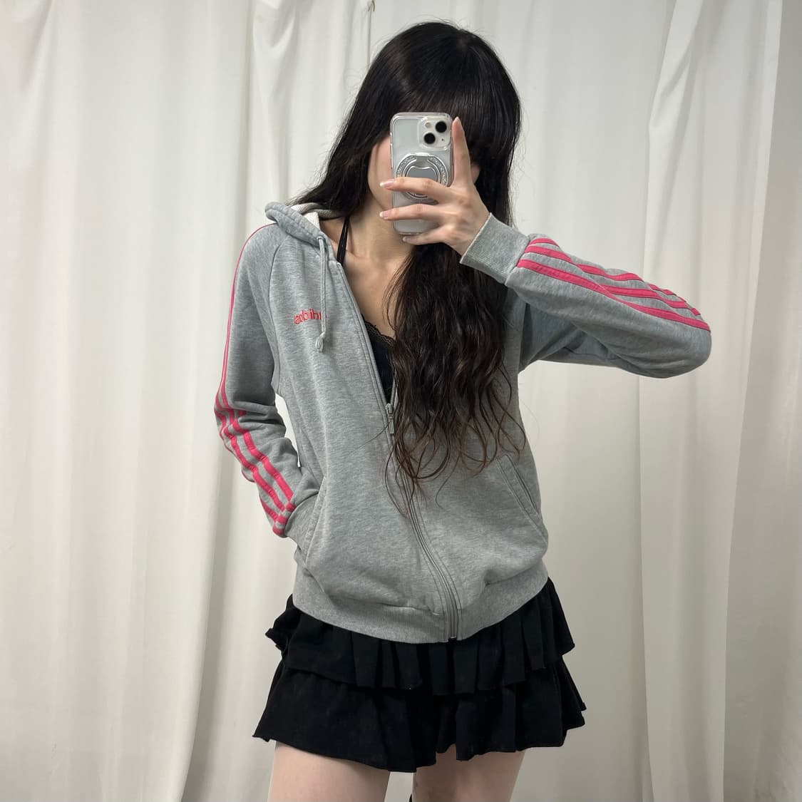 Adidas gray pink hood zip-up 상품이미지1