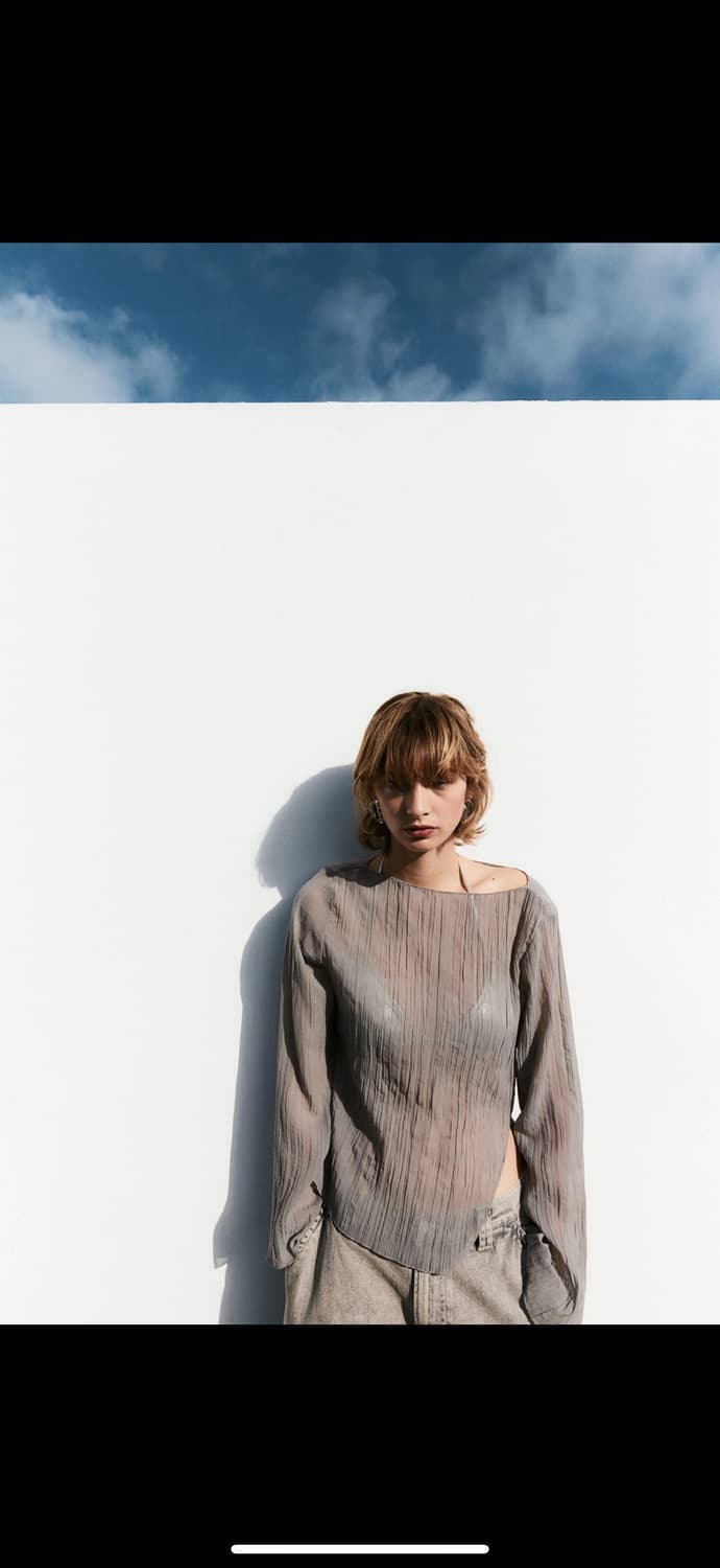 h&m 시스루 블라우스 카키컬러 상품이미지1
