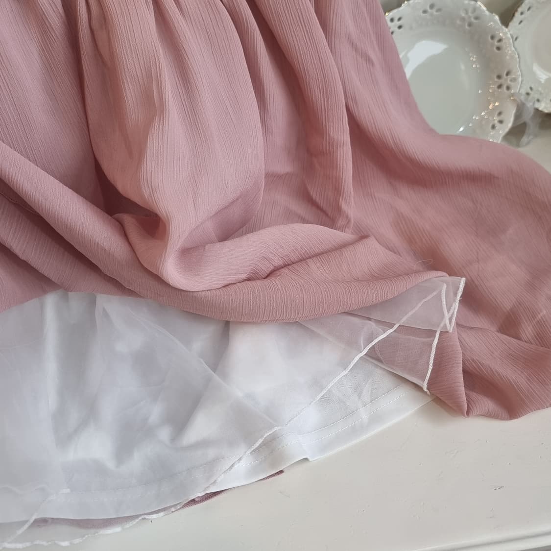 쉬폰 핑크 프릴 리본 원피스 상품이미지5