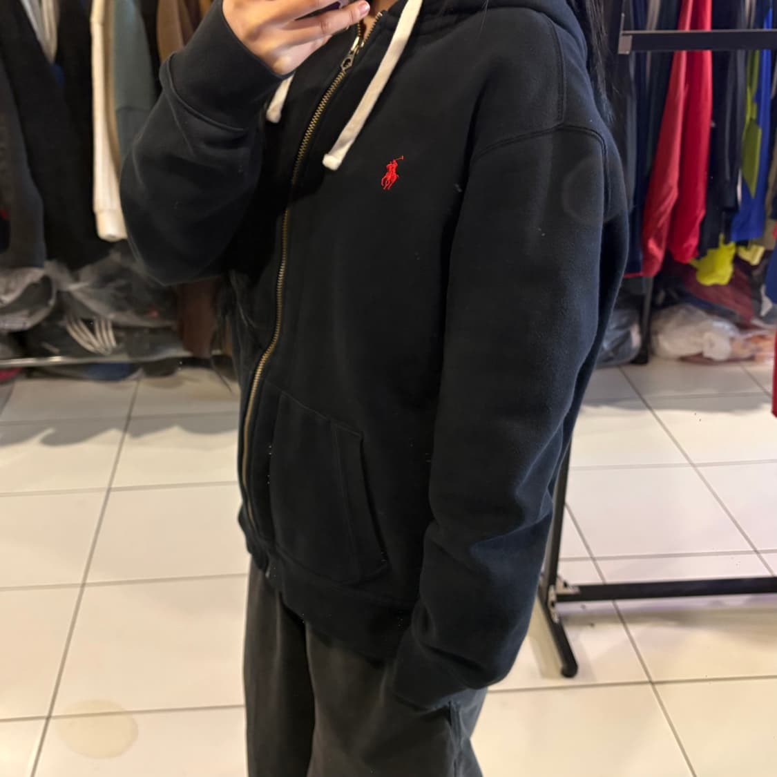 폴로 랄프로렌 와플 블랙 후드집업 상품이미지2