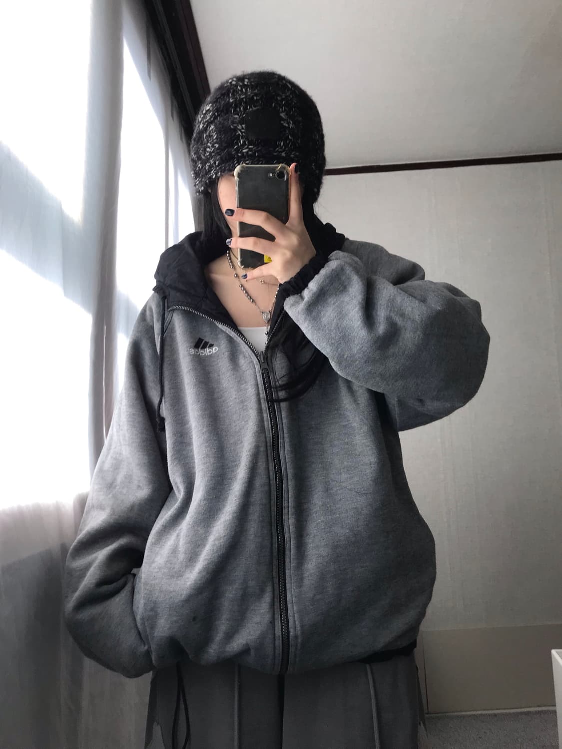 아디다스 90s 블랙 그레이 리버시블 패딩 상품이미지6