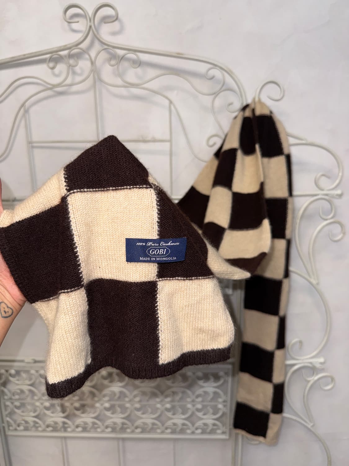 Ivory checkerboard cashmere muffler  상품이미지4
