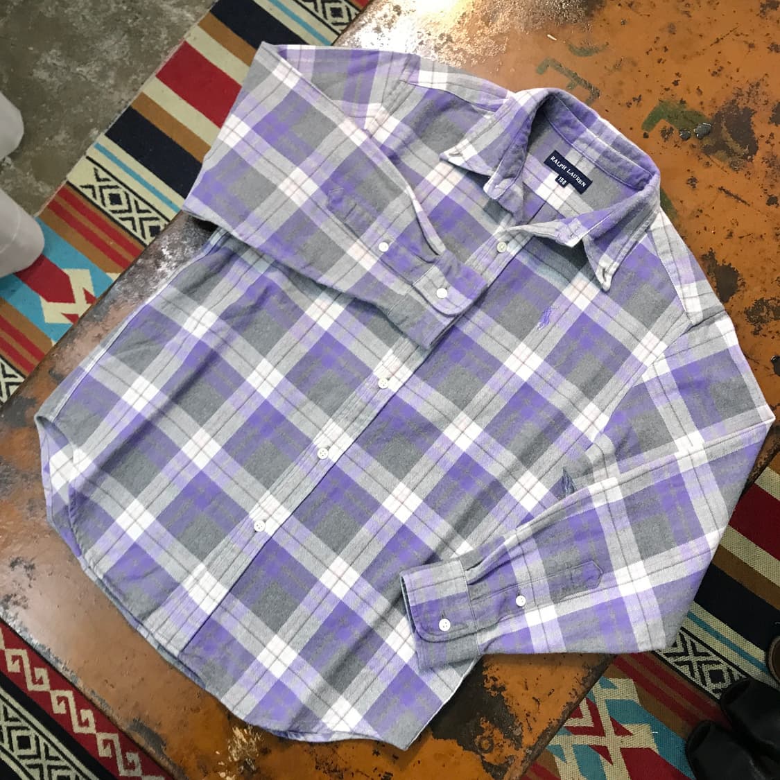 폴로랄프로렌 연보라 타탄 체크 헤비코튼 셔츠 여성 44 사이즈  상품이미지2