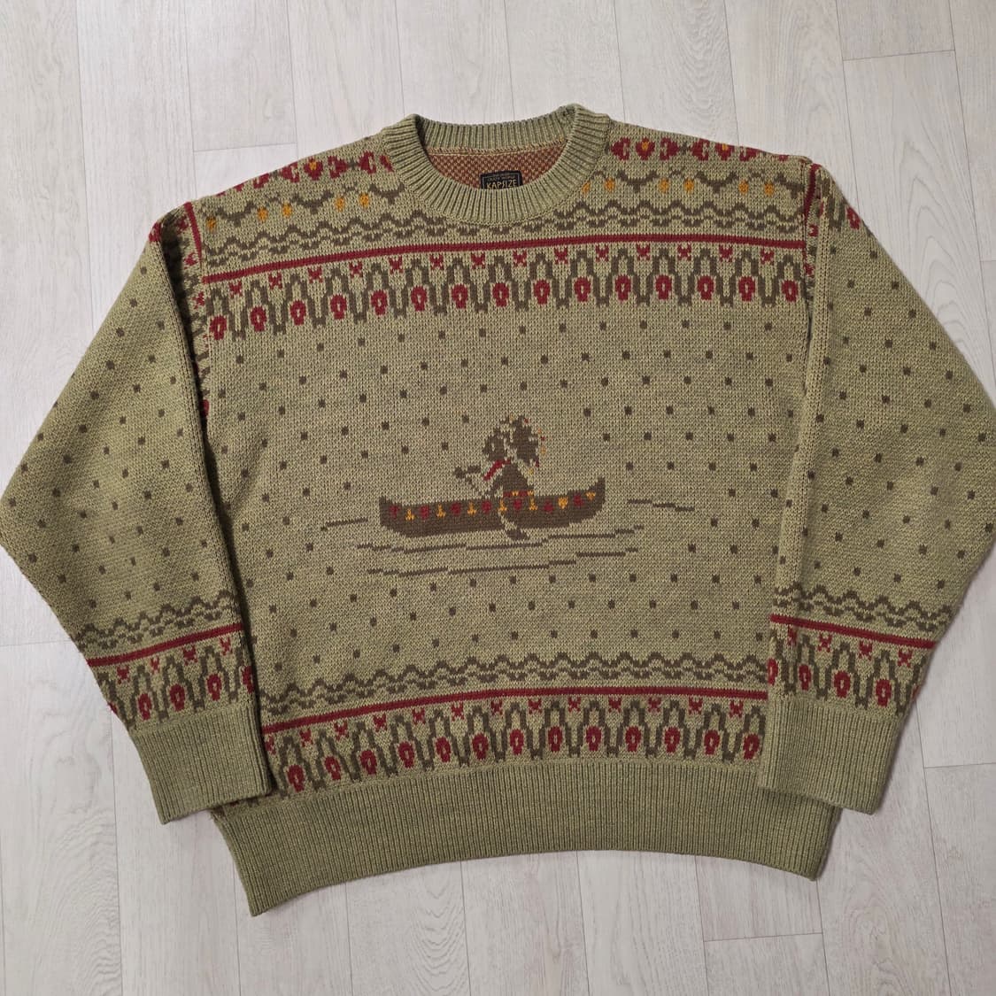 [3] 캐피탈 페어아일 크루 스웨터 카누 라이트카키 니트 kapital 상품이미지2