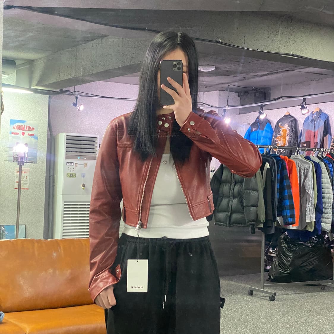 블랙업 브라운 레더 크롭 집업 자켓 B3944 상품이미지1