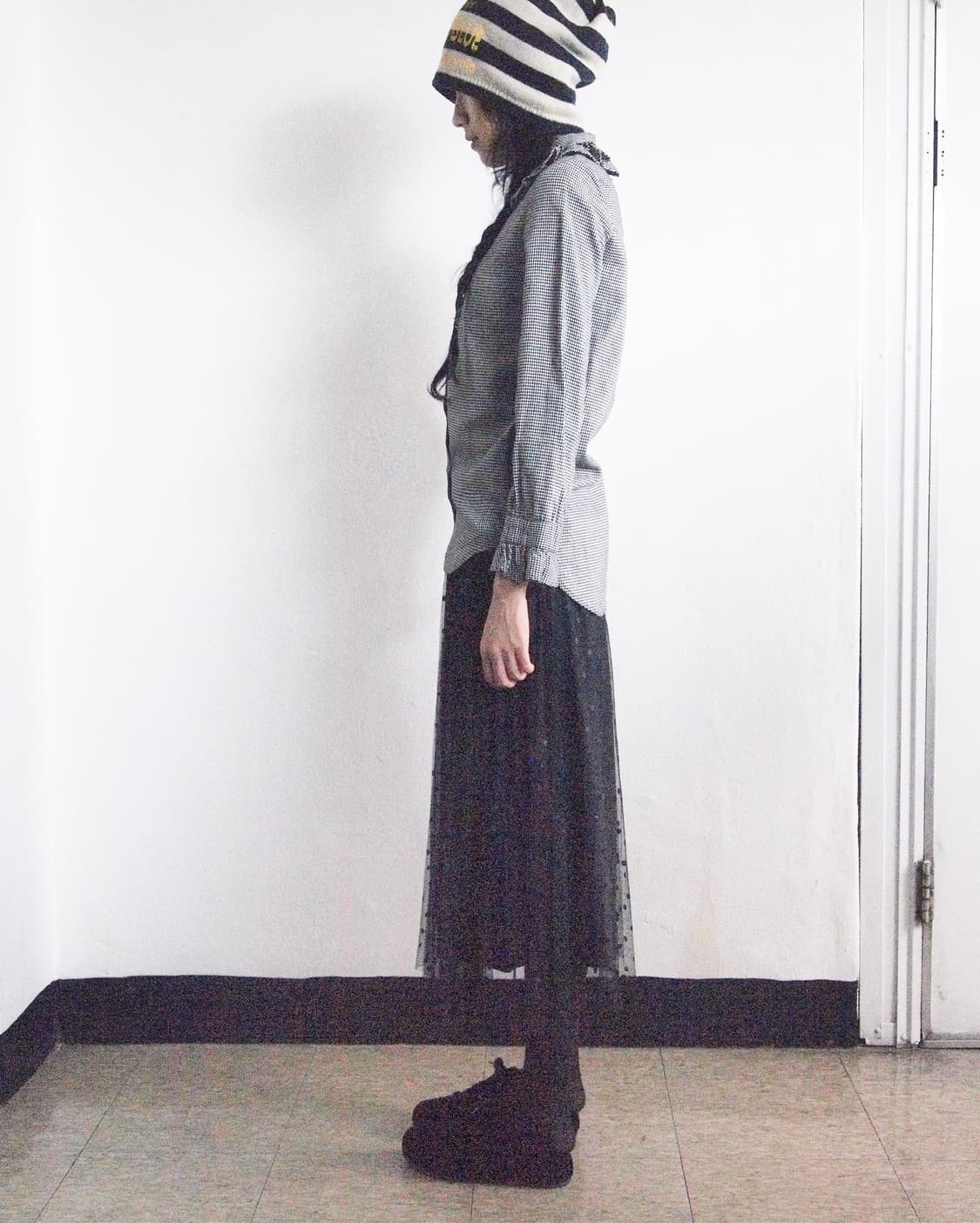 charles anastase 13aw 프릴 칼라 체크 블라우스 상품이미지3