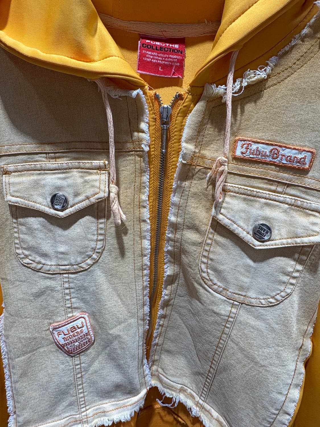 L FUBU 푸부 투포켓 데님 믹스 옐로우 후드집업 상품이미지5
