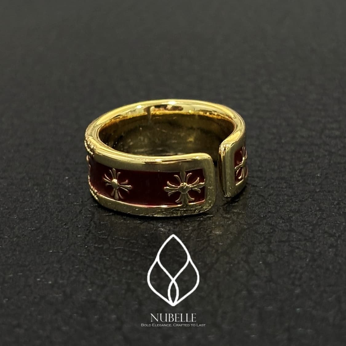🌗Antique cross ring / 앤틱 골드 버건디 크로스 반지 상품이미지6