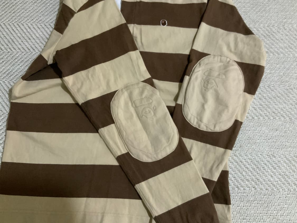 베이프 카라 럭비 스트라이프 롱슬리브 빅사루 브라운 모카 상품이미지3