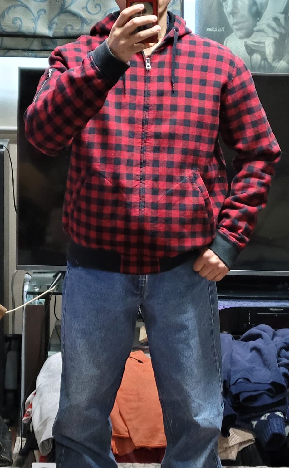 폴로 랄프로렌 레드 체크 후드 자켓 L 상품이미지1