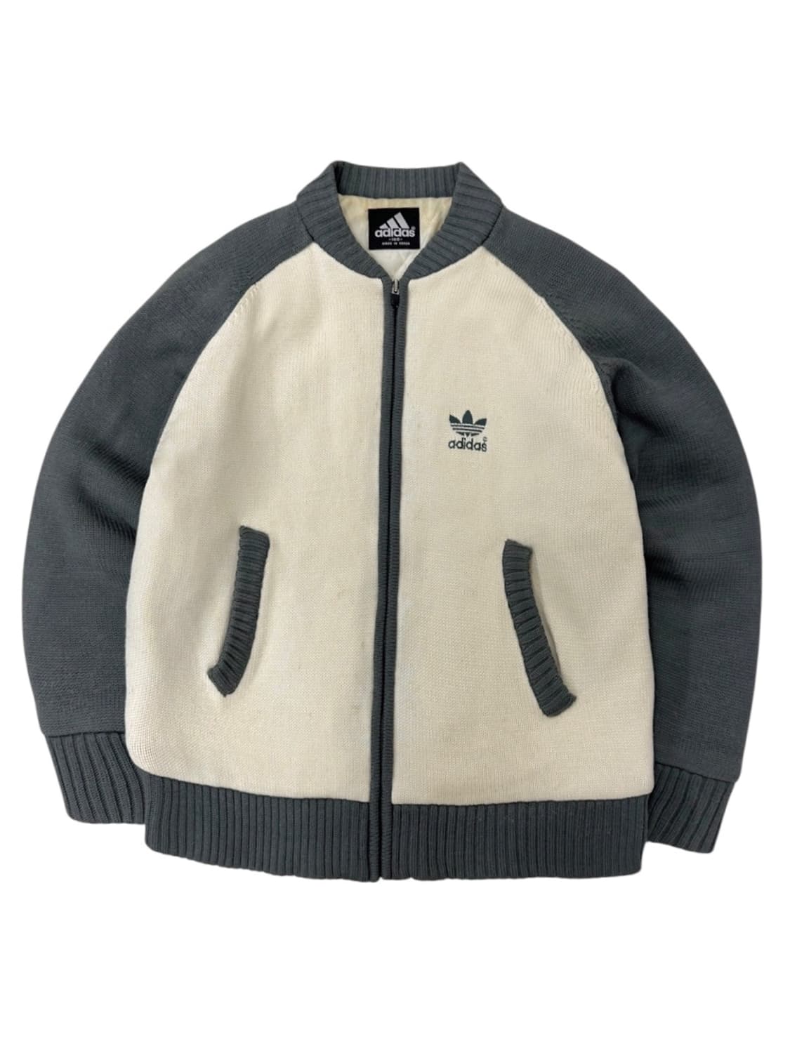 00s 아디다스 스웨터 니트 누빔 자켓 아이보리&그린 (XL)  상품이미지1
