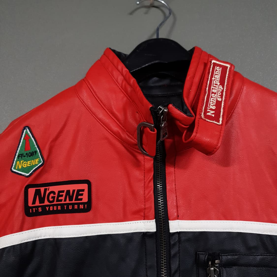 M (95) N'GENE 엔진 지퍼 포켓 패치 가죽 레더 레이싱 자켓 상품이미지5