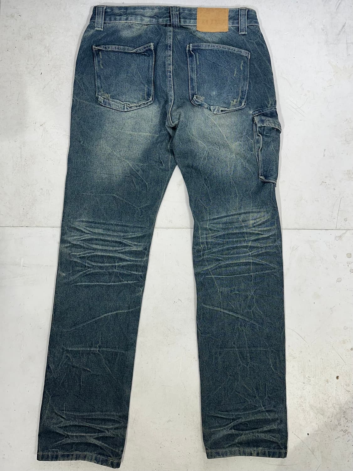 일본 빈티지 진청 워싱 새깅 와이드 데님 팬츠 L 상품이미지5