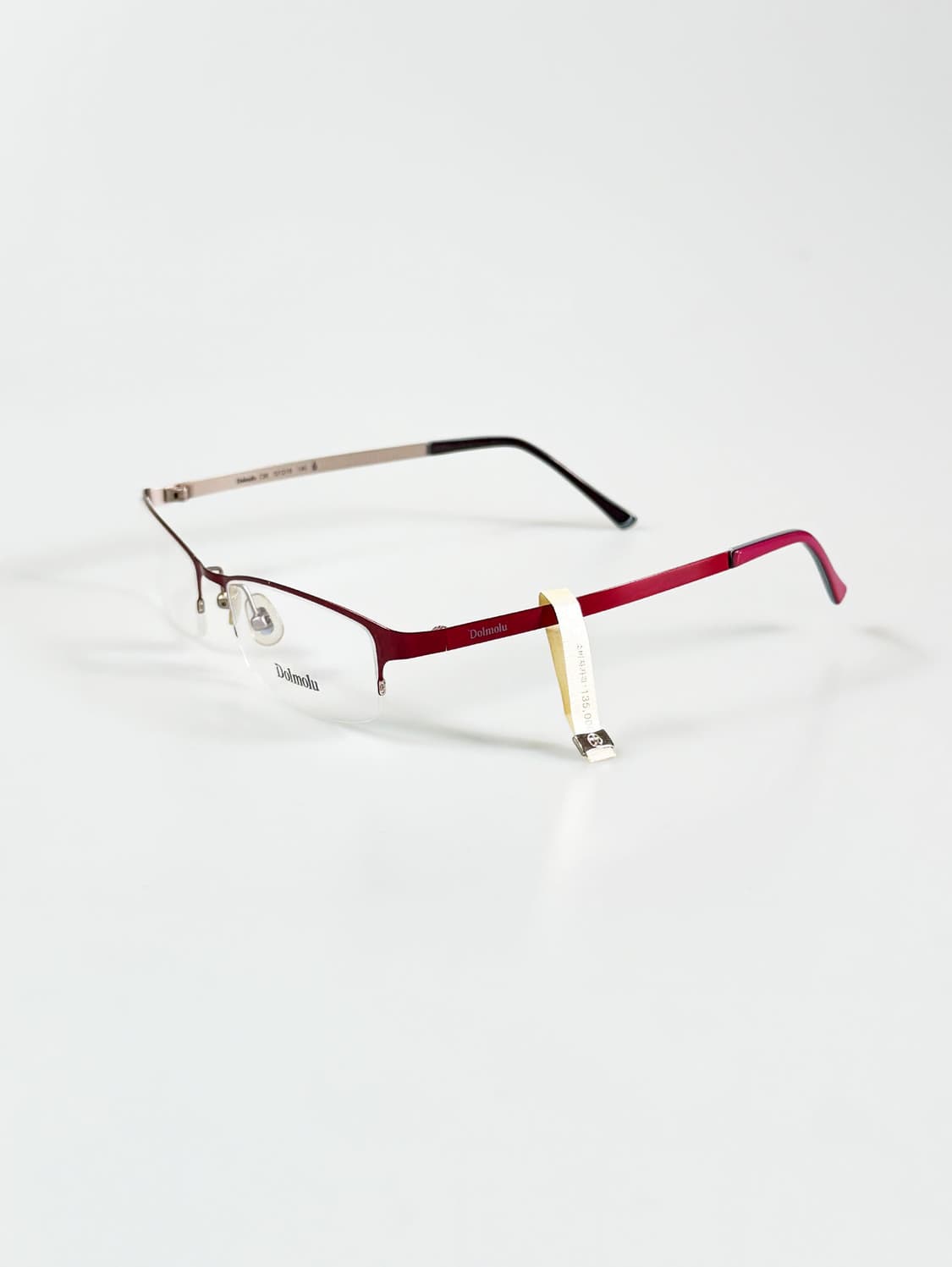 DOMOLU 레드 실버 메탈 반무테 스퀘어 빈티지 안경 상품이미지3