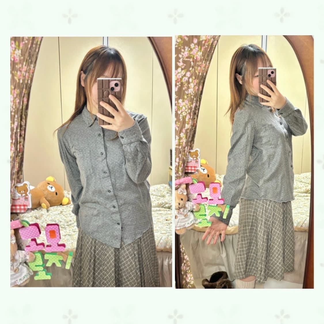 일본빈티지 모리걸 니트 코디세트 (체크 스커트 + 사만사모스모스 코트 상품이미지5