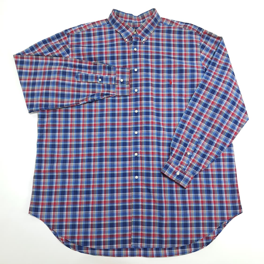 Co957 3XL Tall 폴로 랄프로렌 레드블루 매드라스 긴팔 셔츠 상품이미지2