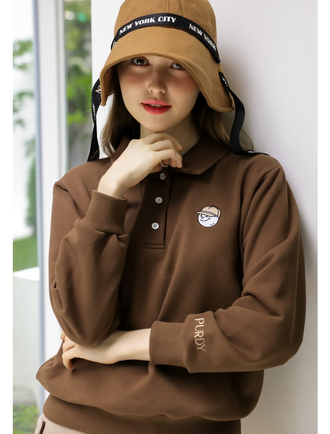 PURDY GOLF 자수로고 카라 맨투맨 브라운 (L) 상품이미지1