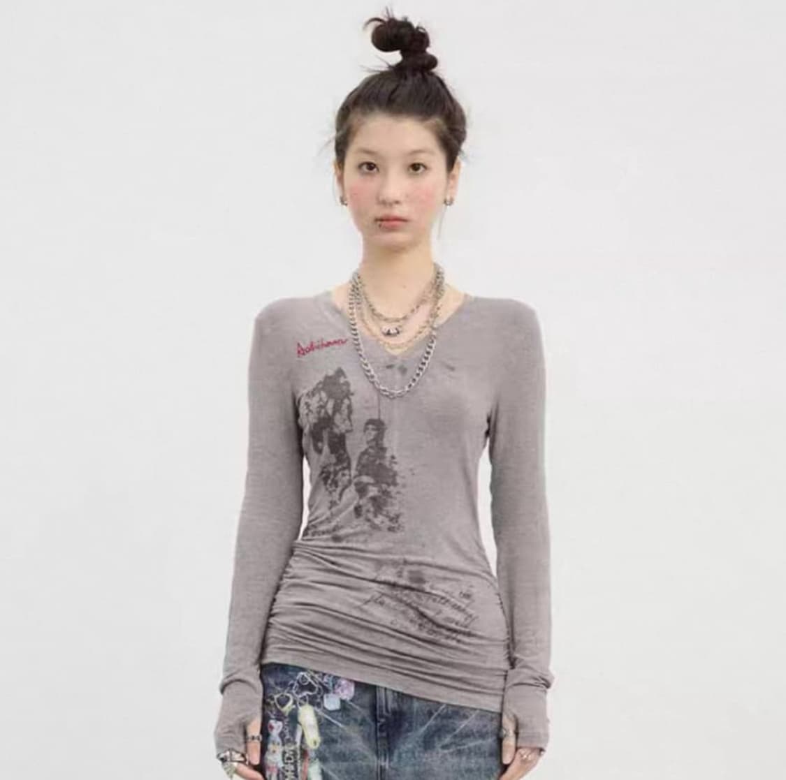 테스트메커니즘 아키하라 롱슬리브 그레이 M 상품이미지1