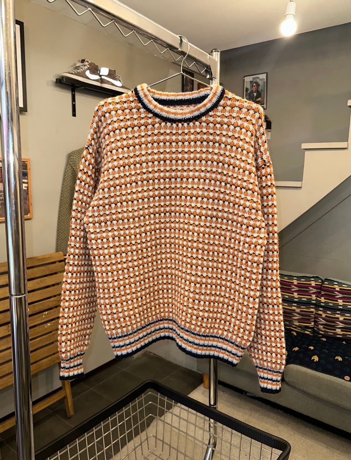 빔즈 체크 패턴 울 니트 BEAMS 상품이미지1