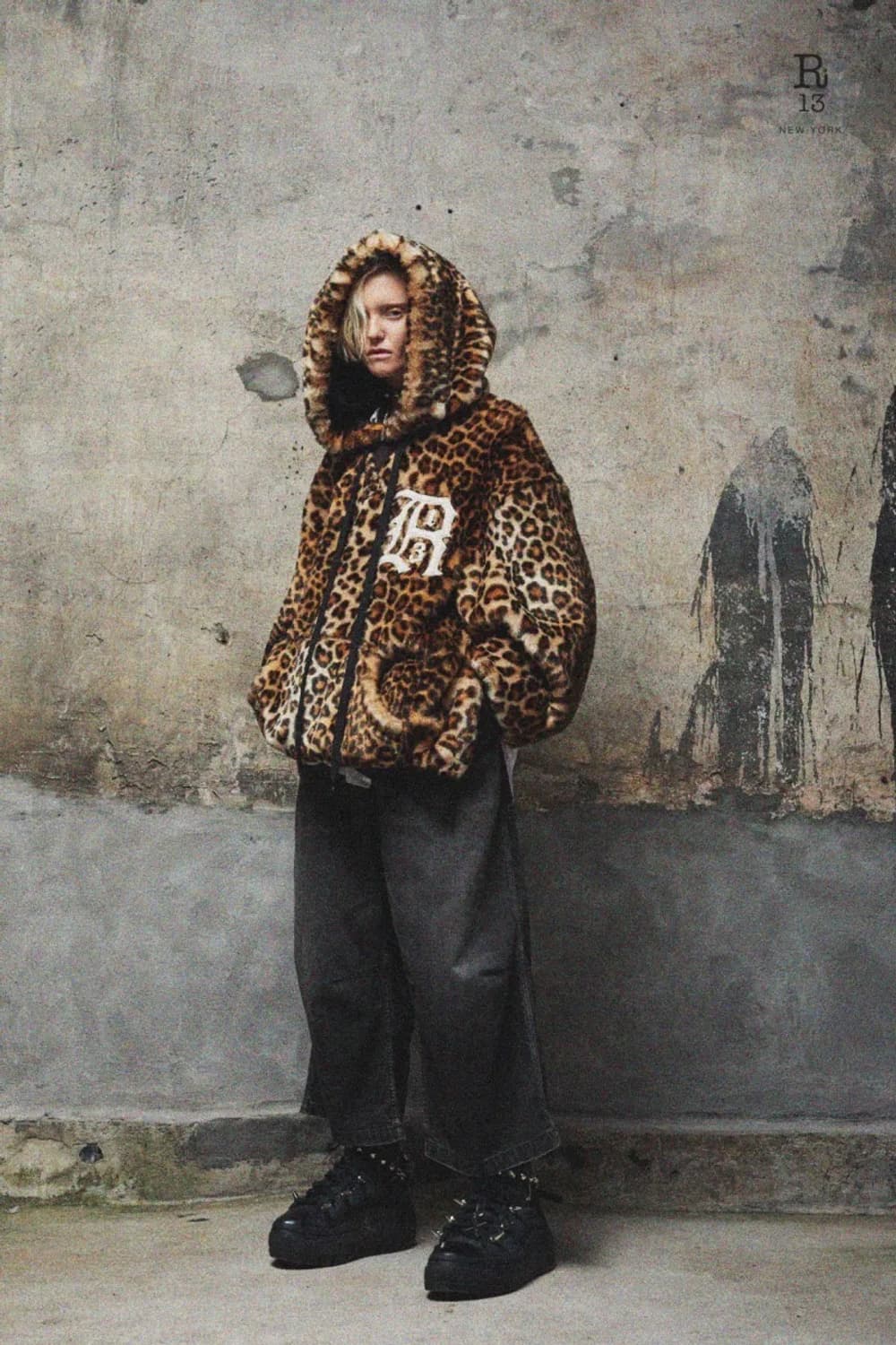 R13 레오파드 페이크 퍼 오버사이즈 팝오버 후드 상품이미지4