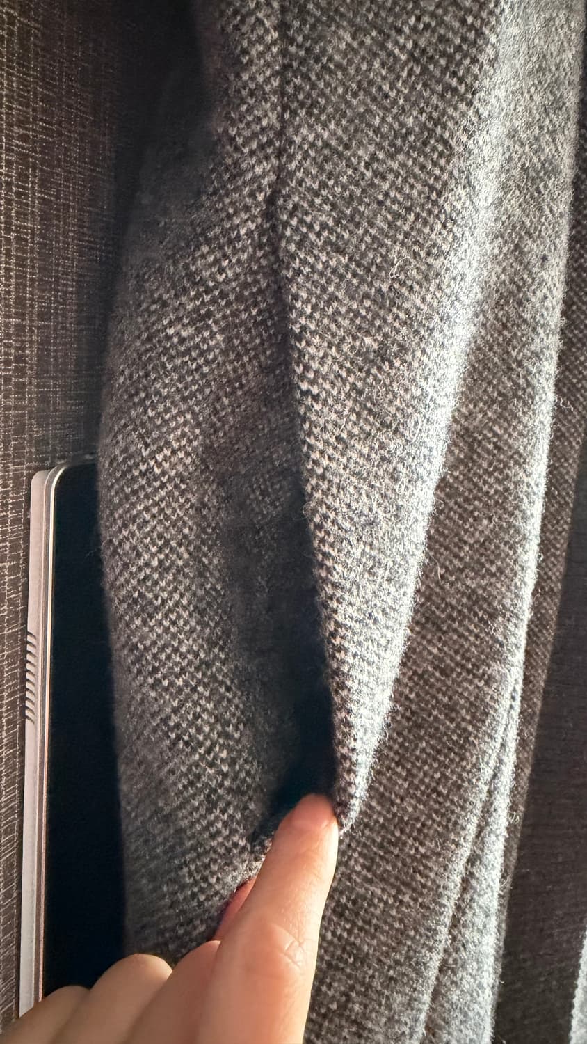 블루페페 후드 롱코트 회색 그레이 울 블렌드 니트 롱자켓 루즈핏 오픈형 상품이미지5